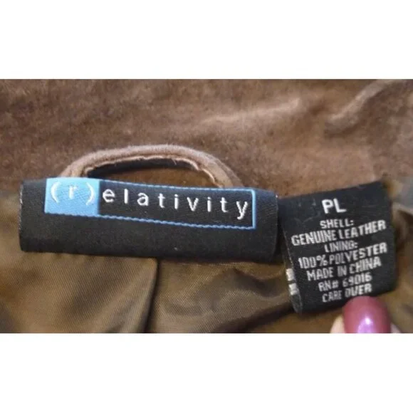 RELATIVITY brown suede leather lightweight jacket distressed look Womens PL, NEW - Picture 6 of 6